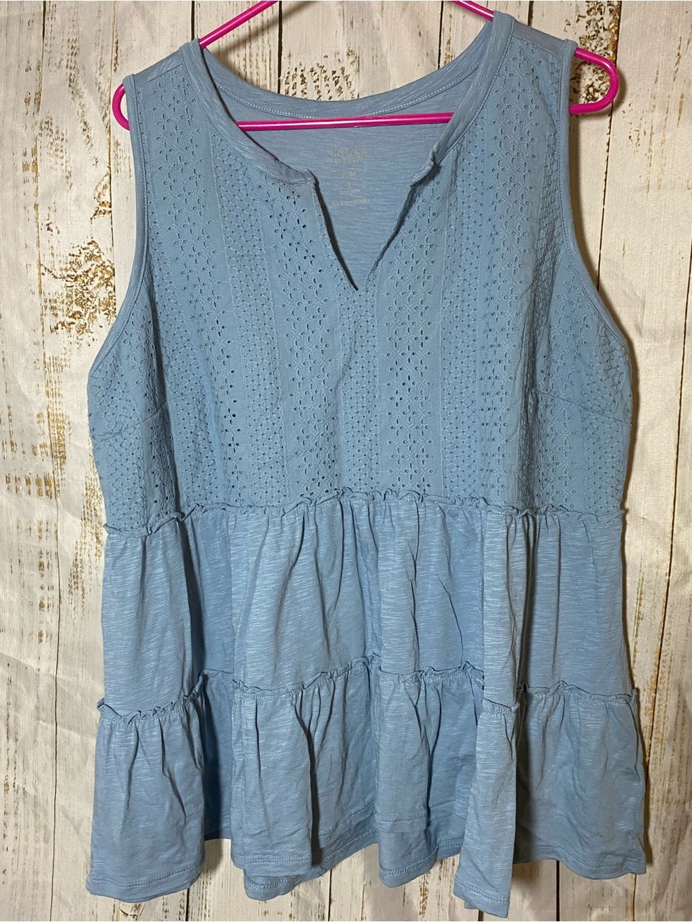 Torrid Light Blue Sleeveless Eyelet Tiered Peplum Top